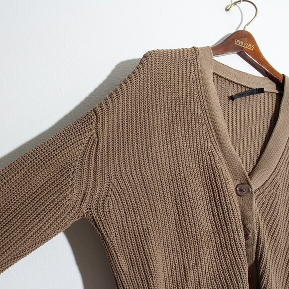 Jenni Kayne Cropped Cotton Cocoon Cardigan Mocha Button Front Ribbed Size Small - Picture 3 of 16